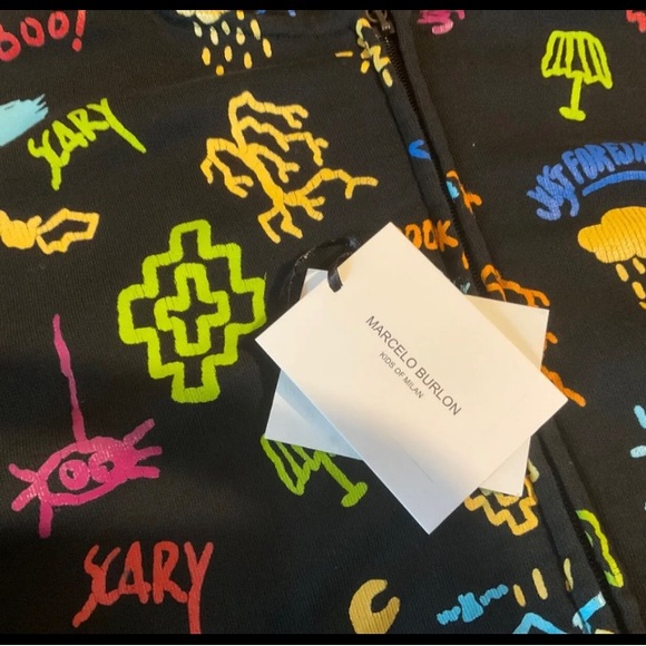 PERFECTMarcelo Burlon County Of Milan Kids TEEN motif print zip-up hoodie Sz 14 - Picture 7 of 10